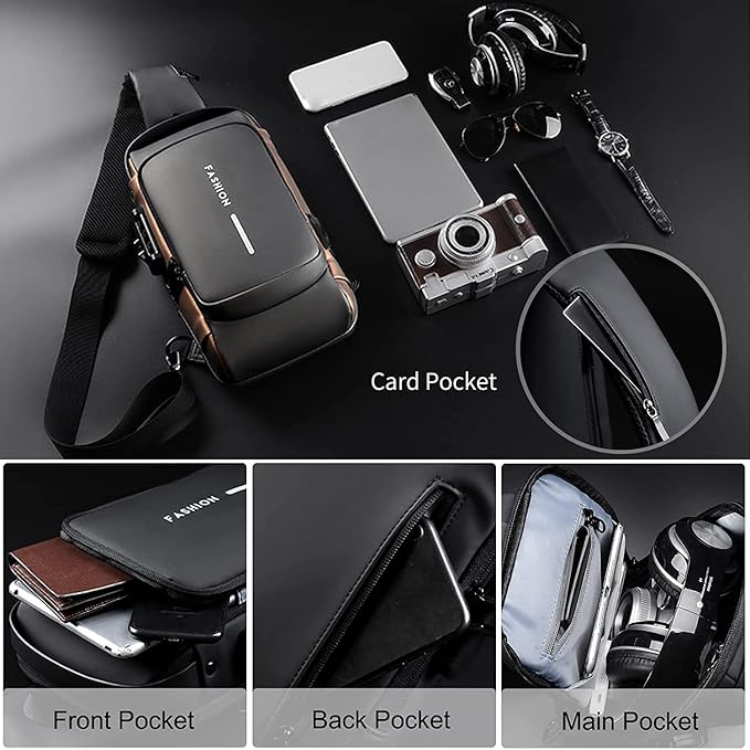 Anti-Theft Crossbody Sling Bag with USB Port for Men & Women